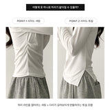 Waistline 🤍 Long-sleeved T-shirt with side shirring slits up to the forearm cover