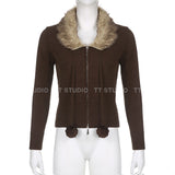 Brown knit zip-up