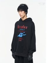 RELABEL ブラックレザーウィンドブレーカーフーデッドスウェットシャツ
