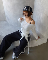 リボンストラップオフショルダーTシャツ