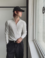 Jireon Half Zip-Up Ribbed Long Sleeve T-Shirt