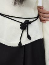 handmade knit flower strap - black   