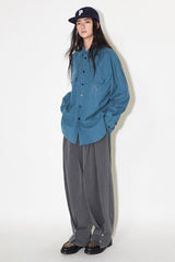 Solid color bowknot embroidered lapel design loose retro pocket shirt