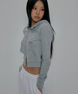 DIAGONAL PATCHED HOODED ZIP-UP_GREY