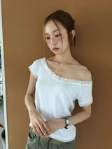 Las Lace Off-shoulder T-shirt (3color)