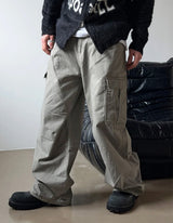 Grayish wide cargo pants