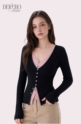Black Pink Layered Knit Top