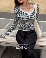 [MADE] Chu stripe henley‑neck T‑shirt