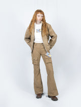 Curved Cargo Flare Pants (Beige)