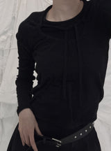 Checkered shirring knit layered long sleeve set