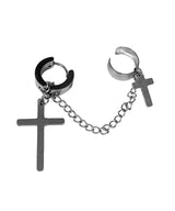 Two Cross chain One-Touch Earrings & Ear Cuff 1PC