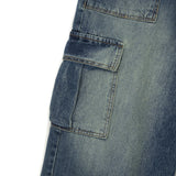 LMN Solid Cargo Wide Denim Pants (blue)
