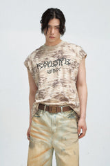 カーモレタープリントノースリーブTシャツ