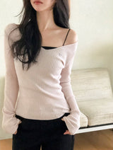 Pendant Deep V-neck One Shoulder Knit (5color)