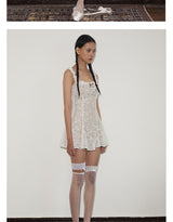 rirri Summer New Arrival Lace Trim Bow Accent Princess A-Line Slimming Short Dress