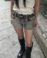 Stud short denim pants