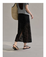 Lace embroidered slit straight skirt