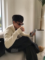 リブラインマッスルフィットジップアップニット