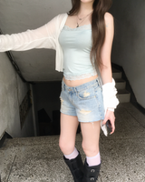 ライトデニムダメージショーツ