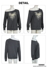 Rose Angel Oversized-fit Off-Shoulder Long Sleeve T-shirt