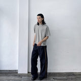 Navy Side-Line Draped Pants