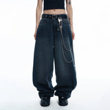Lettering Wide Denim Pants - BLACK