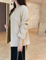 Illy V-neck No Collar Jacket (Belt set)