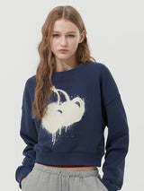 MELTING CHERRY PRINTED CROP SWEATSHIRT - DARK NAVY 