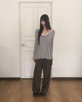 Hoshi-ve button Shirring Layered Long Sleeve T-shirt