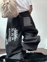 LETTERING INDIGO RAW STITCH WIDE BALLOON TATTOO PRINT DENIM LONG PANTS 🩵🖤 - 2 COLORS