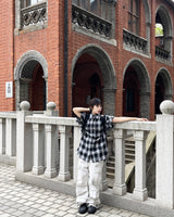 Unisex デイリーレトロチェッカード半袖シャツ