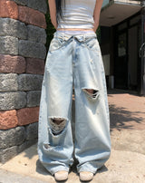 コーツ リバース ダメージ ワイド デニム パンツ