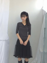 Lace V-Shirring Dot Top