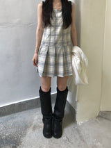 Check Pleated Mini Dress (2 colors)
