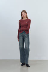 CUT OUT WRAP KNIT TOP - DEEP RED