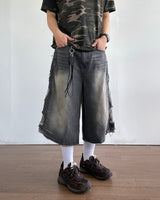 Destroyed Camouflage Denim Half Pants