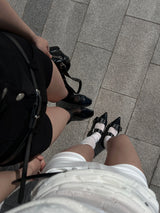 ブラックエナメルセミスクエアギークシックスリングバッグ (Black)