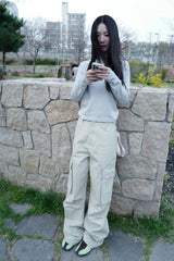 Light beige snap cargo pants