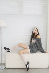 Rose Angel Oversized-fit Off-Shoulder Long Sleeve T-shirt