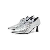 Boxing エナメルレースアップスティレットヒール(Silver)