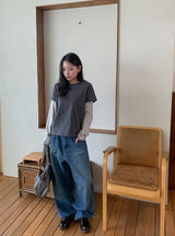 [unisex] リャウウォッシングワイドデニムパンツ
