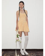 rirri Summer French-Inspired Pure & Alluring Style Retro Vacation100% Cotton Drawstring Waist Tie Dress