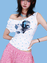 bunny one-shoulder crop T