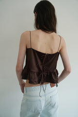 Tie satin blouse_brown
