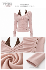 Rosé Lace Halter Neck Long Sleeve T-Shirt