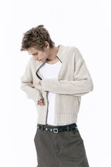DAMAGED CROP NET KNIT ZIP UP (IVORY)