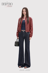 burgundy cropped wide leather jacket
