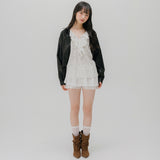 CROP LEATHER[FAUX] JACKET (BLACK)