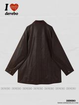 Deep Brown Checkered Warm Leather Half Coat