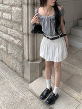 [🖤MD PICK] シネマストライプタイオフショルダートップ (Gray)